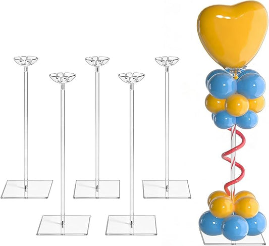 6 Pack Clear Acrylic Balloon Centerpieces for Tables – 15.75‑inch Balloon Stand Kit with Base, Reusable Tabletop Display for Centerpieces & Party Decorations