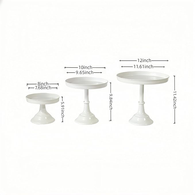 3 Pcs Metal Round Cake Stand Set 8“10”12" Cake Display Stand Dessert Cupcake Display Tray for Graduation,Wedding,Birthday,Party,Baby Shower,Anniversary,Ceremony,Christmas (White)