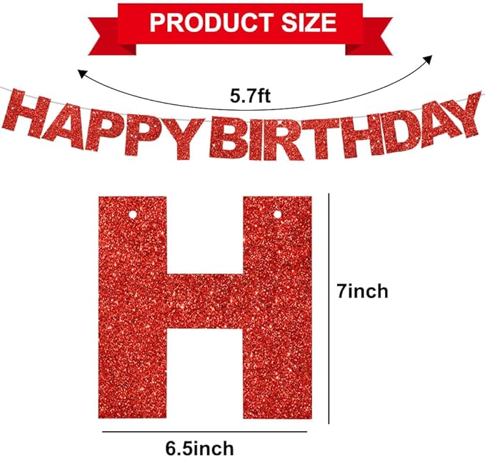 BEISHIDA Happy Birthday Banner - Pre-Strung No DIY Birthday Decorations - Happy Birthday Sign - Birthday Banner for Women, Kids - Backdrop Red