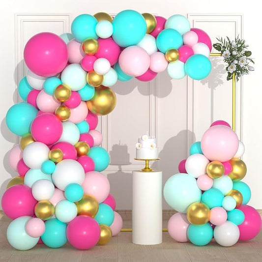 Teal Blue Rose Red Pink Green Balloon Garland Arch Kit - Pastel Green Teal Blue Hot Pink Gold Balloons for Anniversary Birthday Baby Shower Wedding Tea Party Decorations