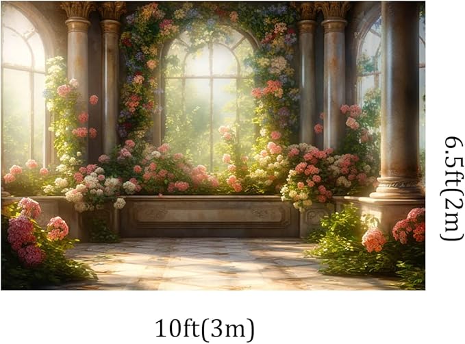Kate 10x6.5ft Spring Pink Flowers Scenic Photography Backdrops Garden Pavilion Sunshine Floral Wall Photo Background Wedding Girls Birthday Party Backdrop Shooting