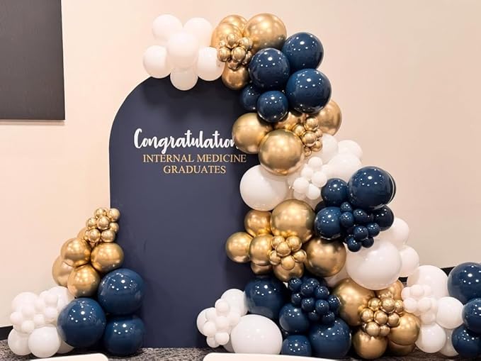 Navy Blue and Gold Balloon Garland Arch Kit 153pcs with Star, 22 18 12 10 5in Different Size Navy Blue Gold White Confetti Latex Balloons for Graduation Baby Shower Birthday Party Decorations