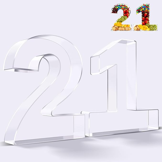 Ledido 10’’ Acrylic Number Charcuterie Board Box, Reusable Fillable Serving Tray for Candy Cake Fruit Snack, Easy-Clean Acrylic Charcuterie Tray for Birthday Anniversary Party Decorations, Number 21