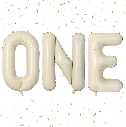 Biapian 40 Inch One Letter Balloons, Big Cream ONE Foil Balloons, 3 Pcs Giant Foil Large Aluminum Balloon Helium for Anniversary First One Year Old Girl and Boy 1st Birthday Party Decoration (Cream)