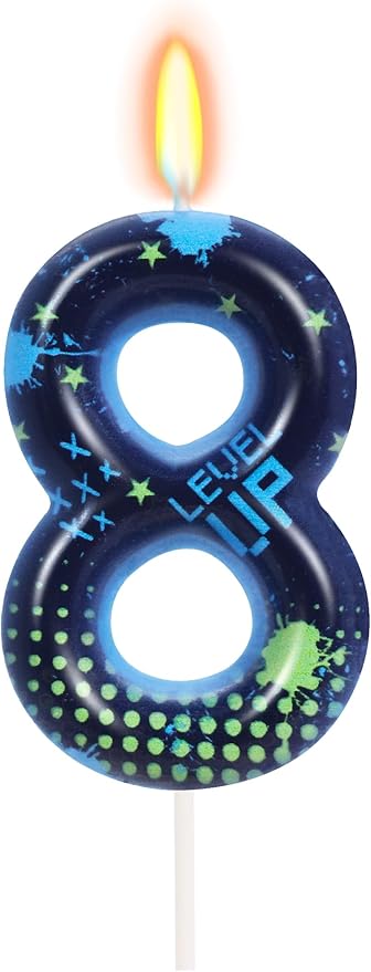 STG Birthday Candles for Boys - Number 8 Candle for Video Game Birthday Cake Topper, Fort Battle Level Up Sandbox Games Themed Birthday Party Supplies