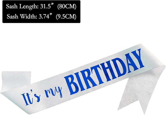 It's My Birthday Sash, Royal Blue Foil Letter Glitter White Birthday Sash for Women Men Girl Boy Kids Teenager Funny Bday Gifts Party Favors Photo Prop
