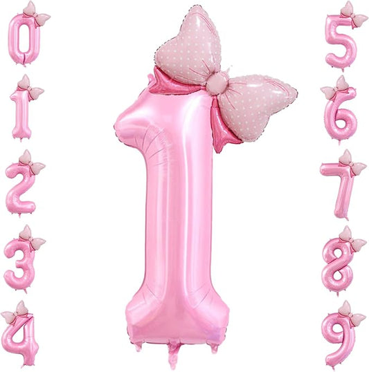 40 inch Number 1 Balloon with Bow Pink Happy Birthday Jumbo Number Balloon for Girls Daughter Birthday Decorations Party Supplies (Number 1)