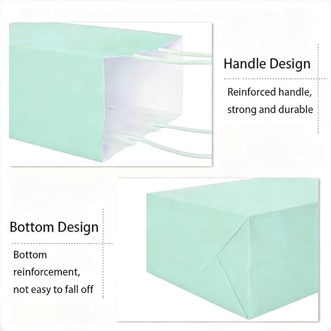 ADIDO EVA 25 Pcs Macaron Green Gift Bags Small Paper Bags with Handles for Party Favor (8.2 x 6 x 3.1 in)