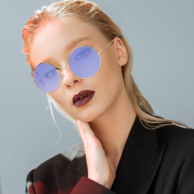 ONESING 8-20 Pairs Round Hippie Sunglasses Circle Sunglasses for Women Glasses Multicoloured Hippie Headband Disco Party