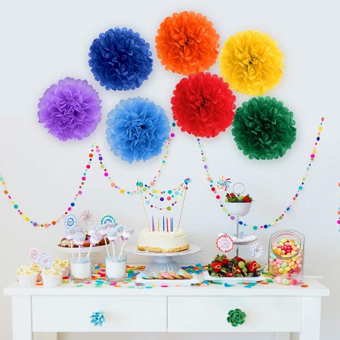 Binpeng Paper Pom Poms Hanging Paper Flower Ball Wedding Party Celebrations Decorations Outdoor Decoration Flowers Craft for Party Birthday Party (Paper FLOWER-12 INCH-7PCS)