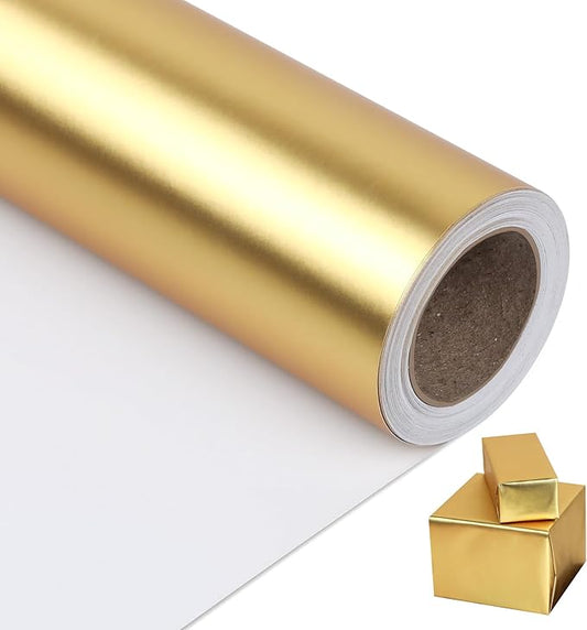 NESCCI Matte Metal Gold Wrapping Paper, Solid Color Paper,Gift Wrapping Paper,Perfect for Wedding,Valentine's Day,Birthday, Christmas,Baby Shower,DIY Bouquet (17 Inches X 32.8 Feet)
