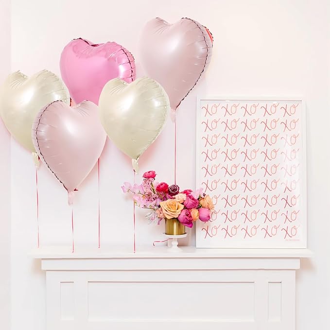 TONIFUL 30Pcs 18 Inch Heart Balloons Pastel Pink Cream White Pink Valentine’s Day Heart Shape Foil Mylar Balloons Decoration for Valentine's Day Wedding Bridal Shower Anniversary Engagement Party