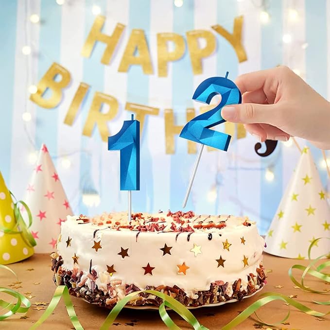 Number Birthday Candles(5 Candle Blue) 3D Diamond Shape Number Happy Birthday Cake Candles for Birthday Party Wedding Decoration Reunions Theme Party