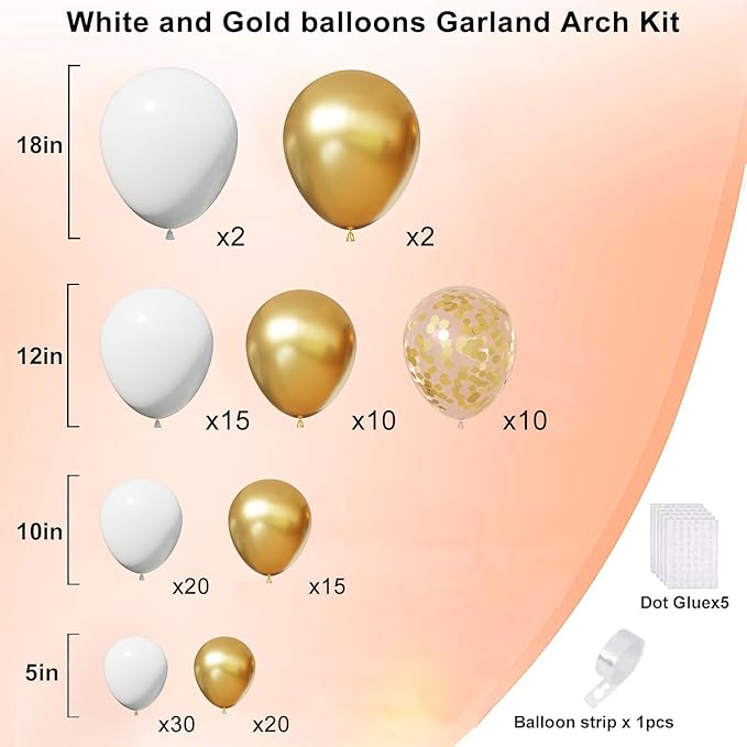 White and Gold Balloons Garland Arch Kit, White and Gold Confetti Latex Balloons for Graduation, Wedding, Baby Shower, Engagement, Birthday Party Decorations
