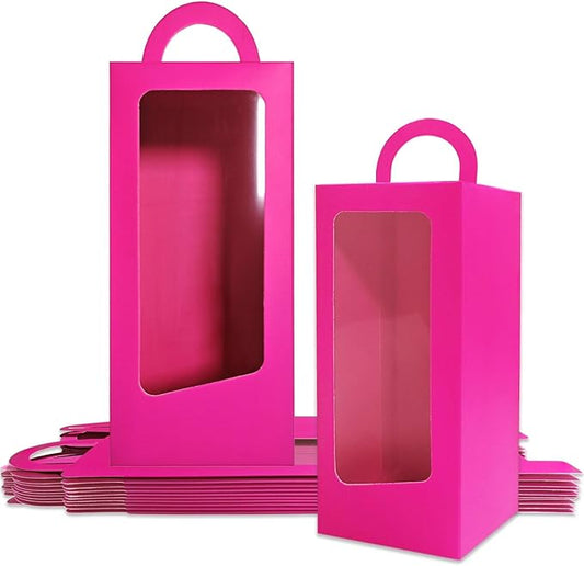 Senfaro 12 Hot Pink Party Favor Boxes 90s Doll Pink Girls Birthday Gift Gable Treat Box Candy Goodie Tall Gable Window Box for Girl Princess Birthday Wedding Bridal Shower Bachelorette Decorations