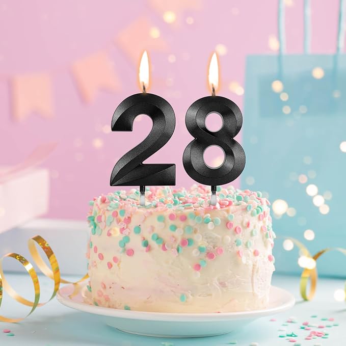 Number 28 Birthday Candles, 1.96 Inch Happy Birthday Cake Candles Cupcakes Topper Decoration for Birthday Party Wedding Anniversary Celebration Supplies (Black)