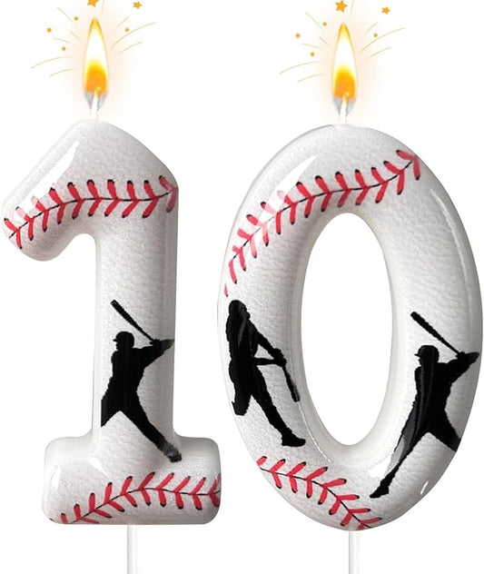 Baseball Birthday Number Candle, Number 10 Candles for Cake Topper, Ideal Birthday Parties Cake Decor, Wedding Anniversary and Other Celebrations (Candle 10)