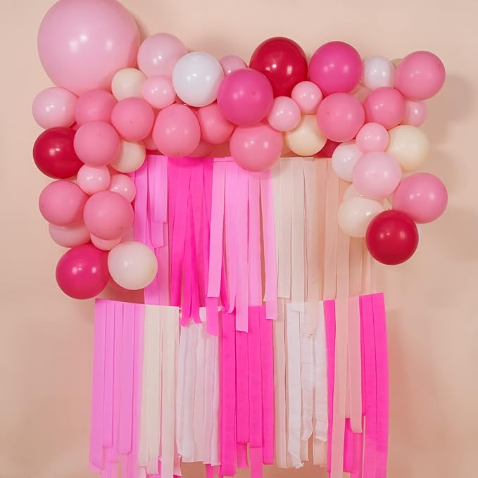 PartyWoo Pink Crepe Paper Streamers 6pcs 492ft Pack of Light Hot Dark Pink Peach Ivory White Crepe Paper Streamers for Birthday Gender Reveal Baby Shower Graduation Bachelorette Party Decorations