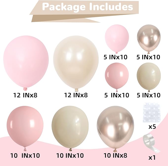 HILAVO Dusty Pink Balloon Arch Kit Boho Blush Pink Champagne Gold Double Stuffed Sand White Latex Balloons Garland for Girls Women Bridal Baby Shower Retro Neutral Engagement Birthday Party Decor