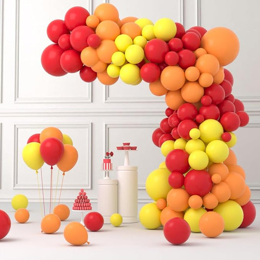 Red Yellow Orange Balloon Garland Arch Kit, 122PCS Orange Yellow Red Balloons for Fire Truck Theme Birthday Wedding Baby Bridal Shower Graduation Snniversary Firefighter Party Background Decoration…