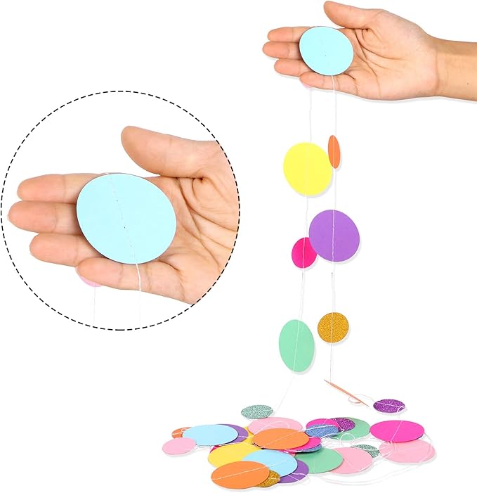 Outus 10 Pieces Colorful Circle Garland Banner Hanging Paper Dot Decorations for Classroom, Birthday Party, Baby Shower, Wedding Backdrop & Photo Booth Graduation Decor (Rainbow)
