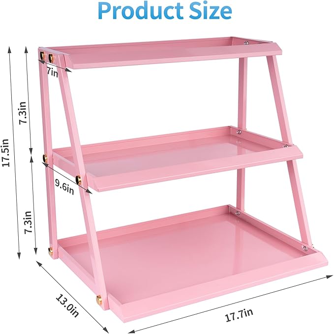 WWN Thickened metal 3 Tier Cupcake Stand with Pink Coating - Elegant Dessert Tower- Cookie Tray Rack- Tea Party Serving Platter- Easy Assembly Pink Cake Stand for Wedding Baby Shower