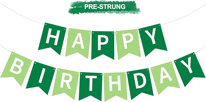 Happy Birthday Banner Pre-Strung Birthday Decorations Birthday Party Backdrop Sign Garland Party Supplies for Women Men Boys Girls,NO-DIY Green