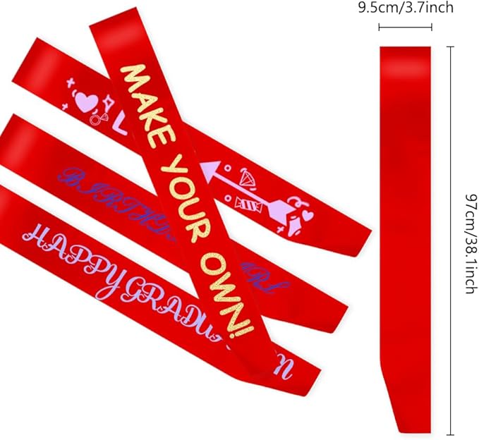 MDOZQ 36 Pcs Satin Sash Party Favors - Red Plain Sash Decorations For Bridal Shower, Wedding, Graduation, DIY, Beauty Pageant, Hen Party, Homecoming