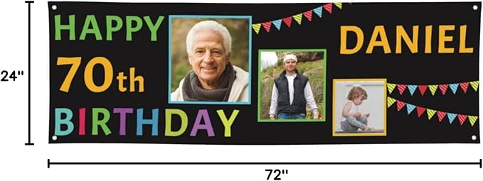 Happy Birthday Banner Personalized Name Photo Age Custom Birthday Banners and Signs Customize for Birthday Party Decoration 6'x2'