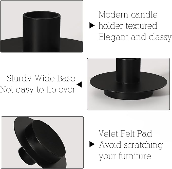 Matte Black Taper Candle Holder Set of 2, Elegant Round Pillar Candle Holders for Dining Table, Wedding Candlestick Holders, Home Decor, Housewarming Gifts