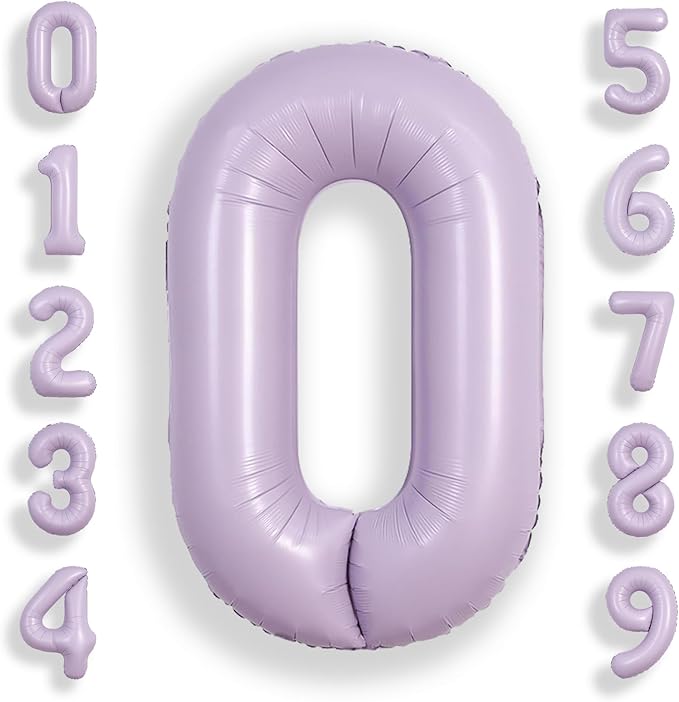 SUWEN 40 Inch Light Purple Large 0 Balloon Number Big Foil Helium Lavender Number Balloons Huge Mylar 0-9 Giant Jumbo Happy 0th Birthday Party Anniversary Decorations