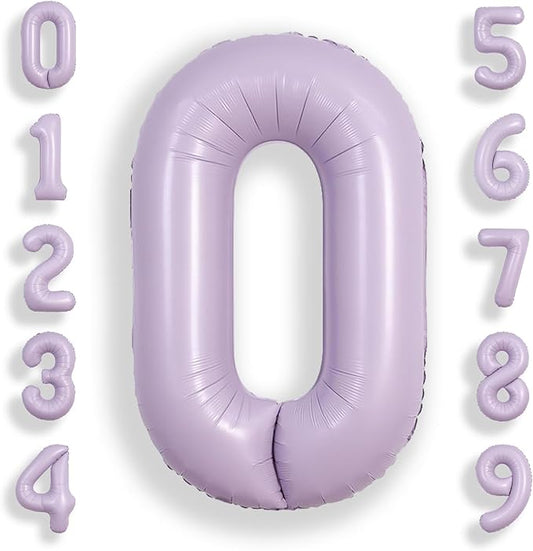 SUWEN 40 Inch Light Purple Large 0 Balloon Number Big Foil Helium Lavender Number Balloons Huge Mylar 0-9 Giant Jumbo Happy 0th Birthday Party Anniversary Decorations