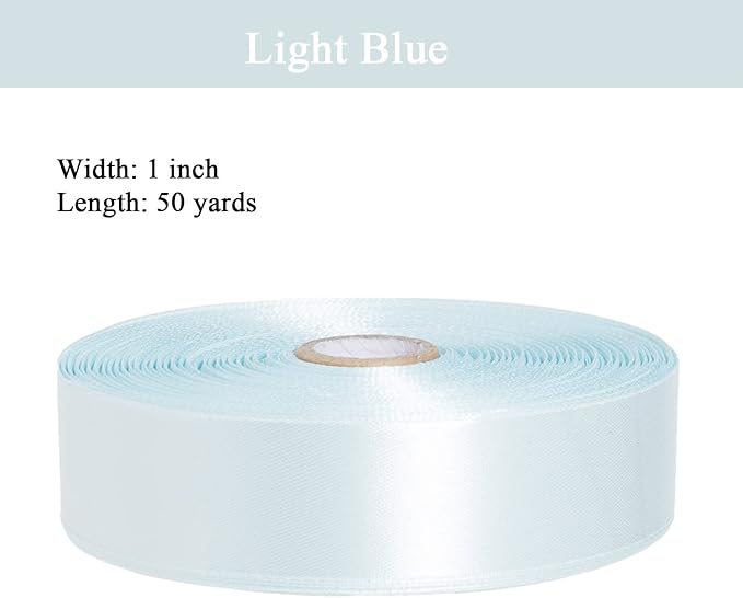 YASEO 1 Inch Light Blue Solid Satin Ribbon, 50 Yards Craft Fabric Ribbon for Gift Wrapping Floral Bouquets Wedding Party Decoration