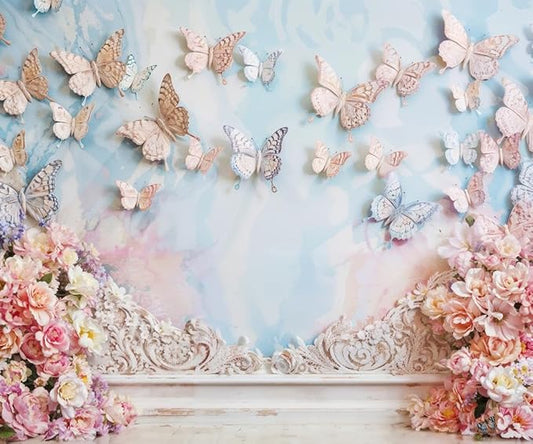Kate 10x8ft Children Birthday Party Photo Background Dreamworld Butterfly Wall Pink Flowers Decoration Baby Shower Photography Backdrops