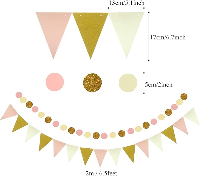 ZERODECO Party Hanging Paper Fans Set, Pink Confetti Balloons Decorative Folding Fans Paper Pompoms Triangle Bunting Flags Garlands for Wedding Birthday Baby Shower Photo Backdrop Party Decorations