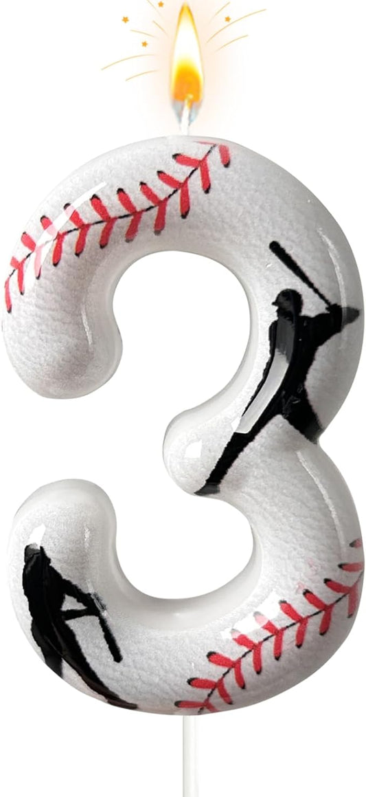 Baseball Birthday Number Candle, Number 3 Candles for Cake Topper, Ideal Birthday Parties Cake Decor, Wedding Anniversary and Other Celebrations (Candle 3)