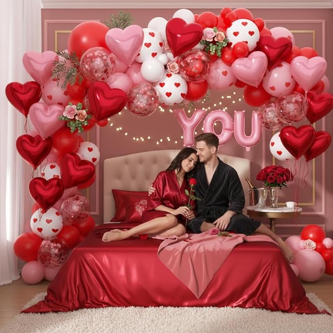 171pcs Valentines Day Balloons Garland Arch Kit, Pink Red White Confetti Heart Balloons Arch for Valentine's Galentine's Day Birthday Wedding Anniversary Engagement Party Decorations