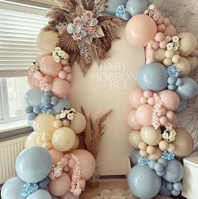 Dusty Pink Blue Balloons Set, 60 Pcs Gender Reveal Balloons, Retro Blue Pink Slate Blue Beige Ivory White Clear Latex Balloon Helium for Boy or Girl Birthday Neutral Baby Shower Party Decorations