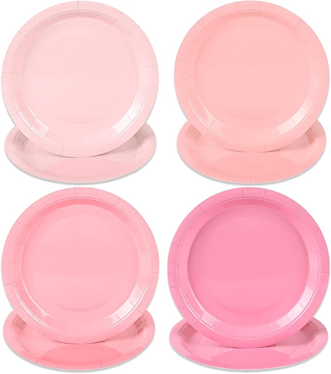 AimFun Pink Paper Plates Gradient Pink Party Plates 7” Disposable Round Dessert Plates for Birthday Wedding Bridal Engagement Baby Shower Party Supplies 4 Colors (48)