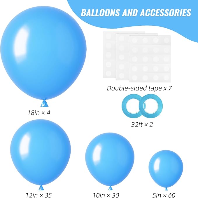 RUBFAC Light Blue Balloons 129pcs Different Sizes 18 12 10 5 Inch for Garland Arch, Sky Blue Balloon for Graduation Birthday Gender Reveal Baby Shower Party Decoration
