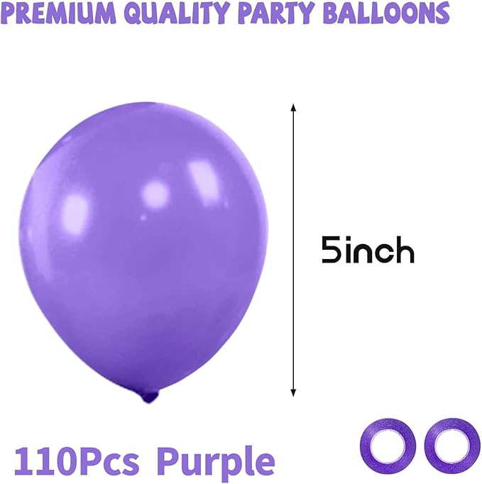 Purple Balloons 110Pcs, 5 Inch Small Purple Latex Party Balloons, Mini Thick Purple Balloons for Birthday Wedding Baby Shower Decorations.