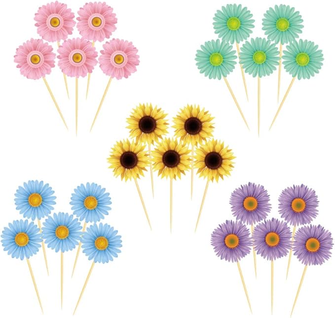 flower Party Decoration,25CT Flower Cupcake Toppers for Girl,Boys Baby Shower,Birthday Pary