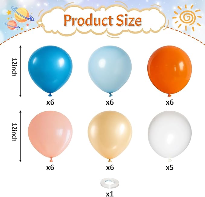 Orange Blue and Gold Balloons Set, Pastel Teal Orange Blue Light Gold Latex Balloons Set for Kids Birthday Baby Shower Graduation Summer Beach Pool Carnival Sport Party Decorations