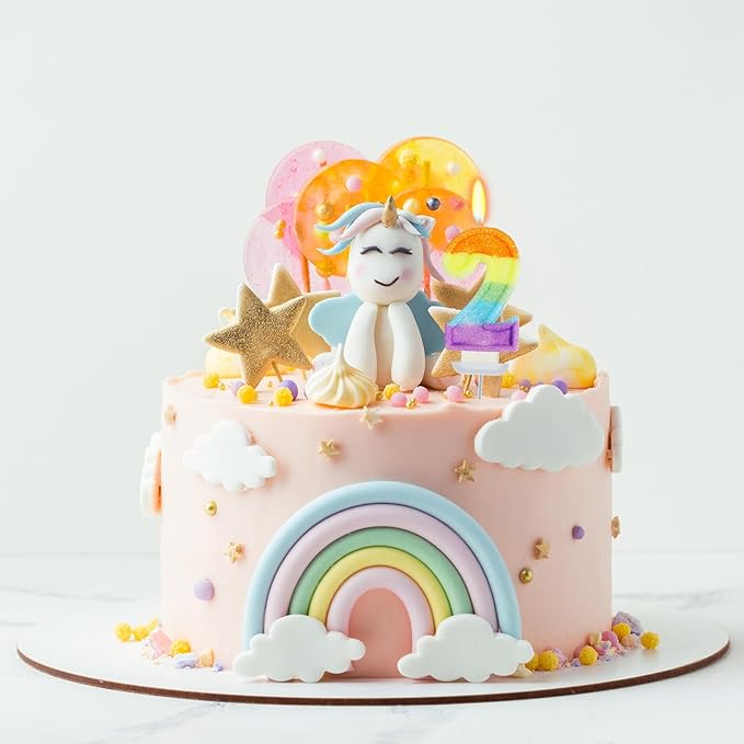 Rainbow Candles for Birthday Cakes, 2 Cake Topper, Rainbow Melon Birthday Party Decorations, Number 2 Candle for Girls Boys
