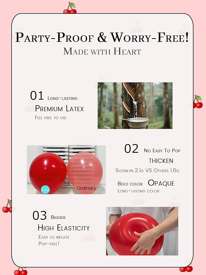 Soonlyn Cherry Balloons Arch kit, 200Pcs Cherry Birthday Decorations Red Pink White Balloons for Shes the Cherry on Top Decorations, Bridal Shower