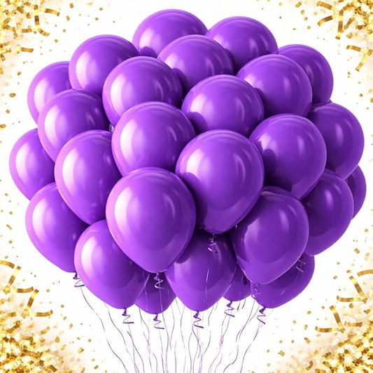 Purple Balloons 100 Pack, 12 Inch Latex Party Balloons, Round Helium Balloons for Graduation Wedding Birthday Halloween Party Decorations