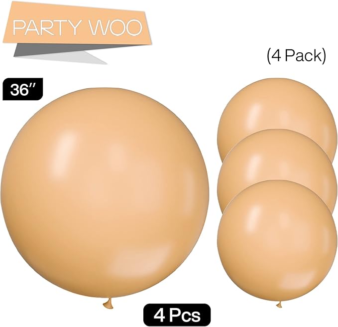 PartyWoo Nude Balloons 4pcs 36 Inch Apricot Fall Neutral Boho Latex Balloons for Jungle Safari Thanksgiving Boy Baby Shower Birthday Anniversary Neutral Themed Party Decorations Brown-Y103