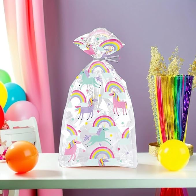 Unique Magical Rainbow & Unicorn Cellophane Gift Bags - Pack of 20 - Perfect for Parties, Treats & Gift Giving