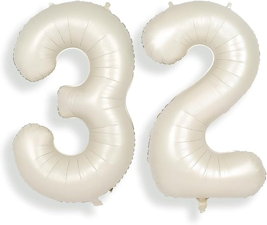 SUWEN 40 Inch Large Cream White 32 Balloon Numbers Big Foil Helium Number Balloons 0-9 Jumbo Happy 32nd Mylar Birthday Party Decorations for Women or men 23 Anniversary Party Supplies