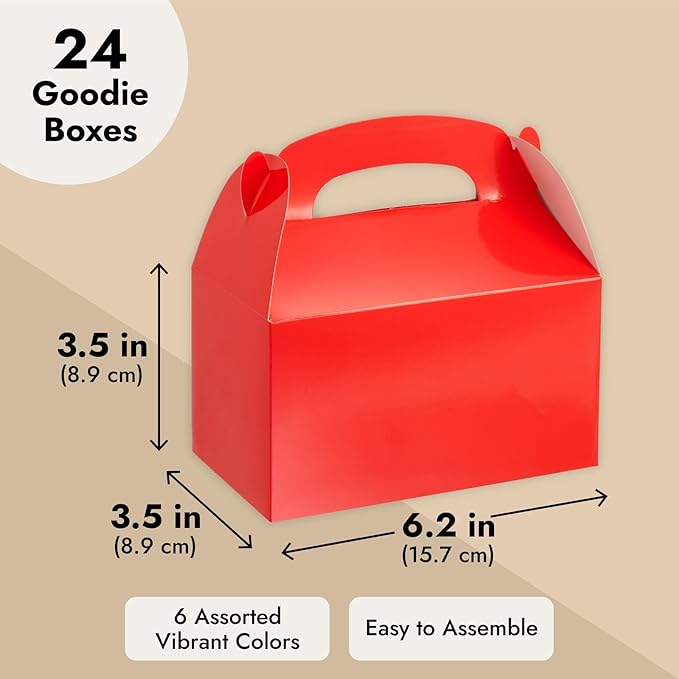 BLUE PANDA Party Favor Boxes - 6.2 x 3.5 x 3.6 In, 24-Pack, Rainbow Gable Style - Easy Assembly Candy & Treat Boxes for Small Gifts